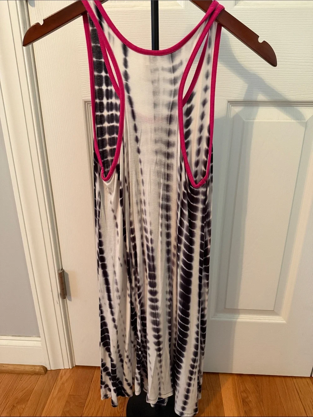 art class Black & White Tie-Dye Tank Dress with Pink Trim